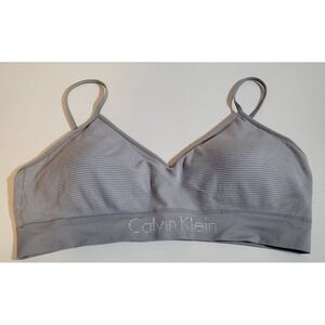 Calvin Klein Sports Bra Gray Stripe Size XL Removable Pads Wireless Stretch 1335